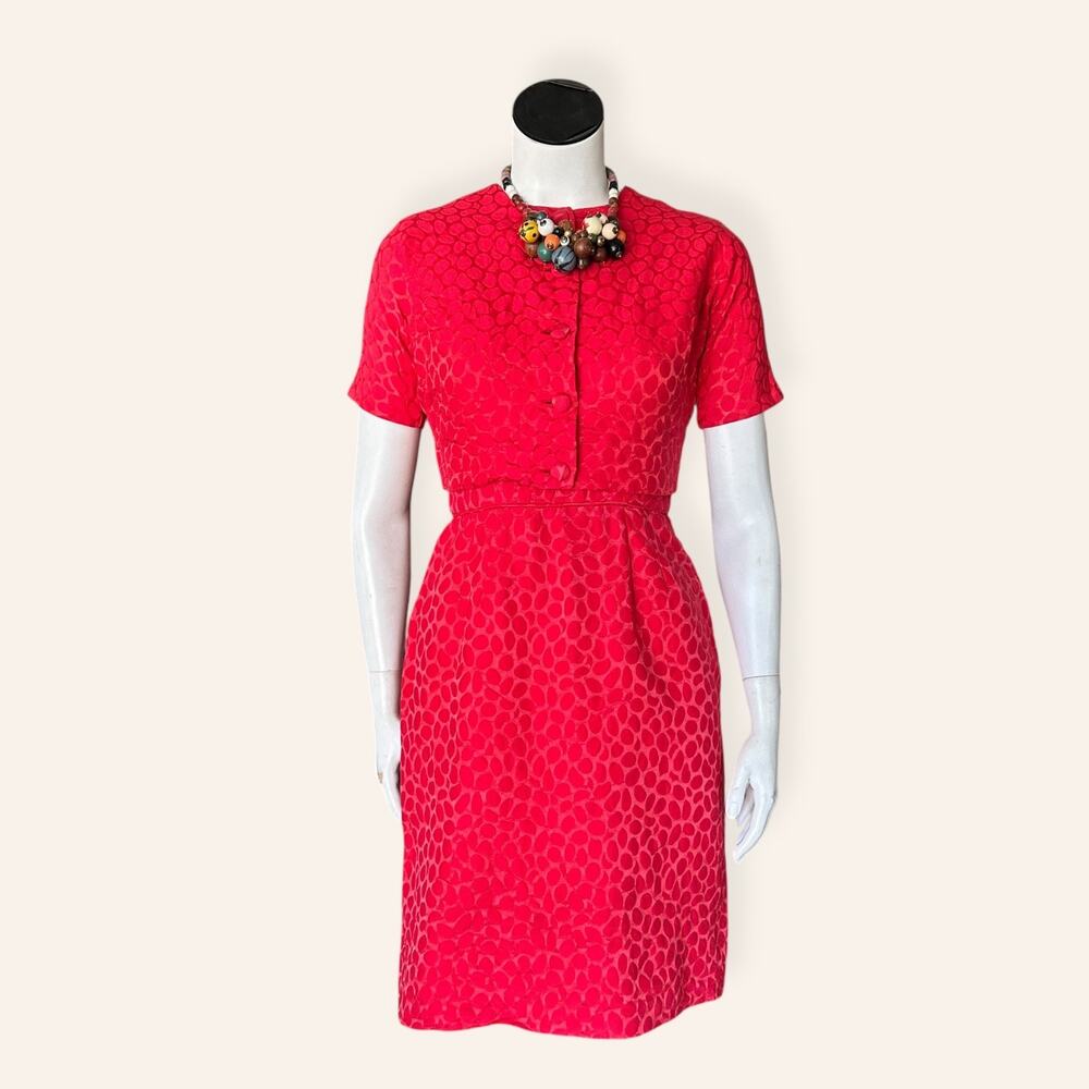 1960s Red Wiggle Dress & Cropped Jacket Set | Classic Mod | Size Small
